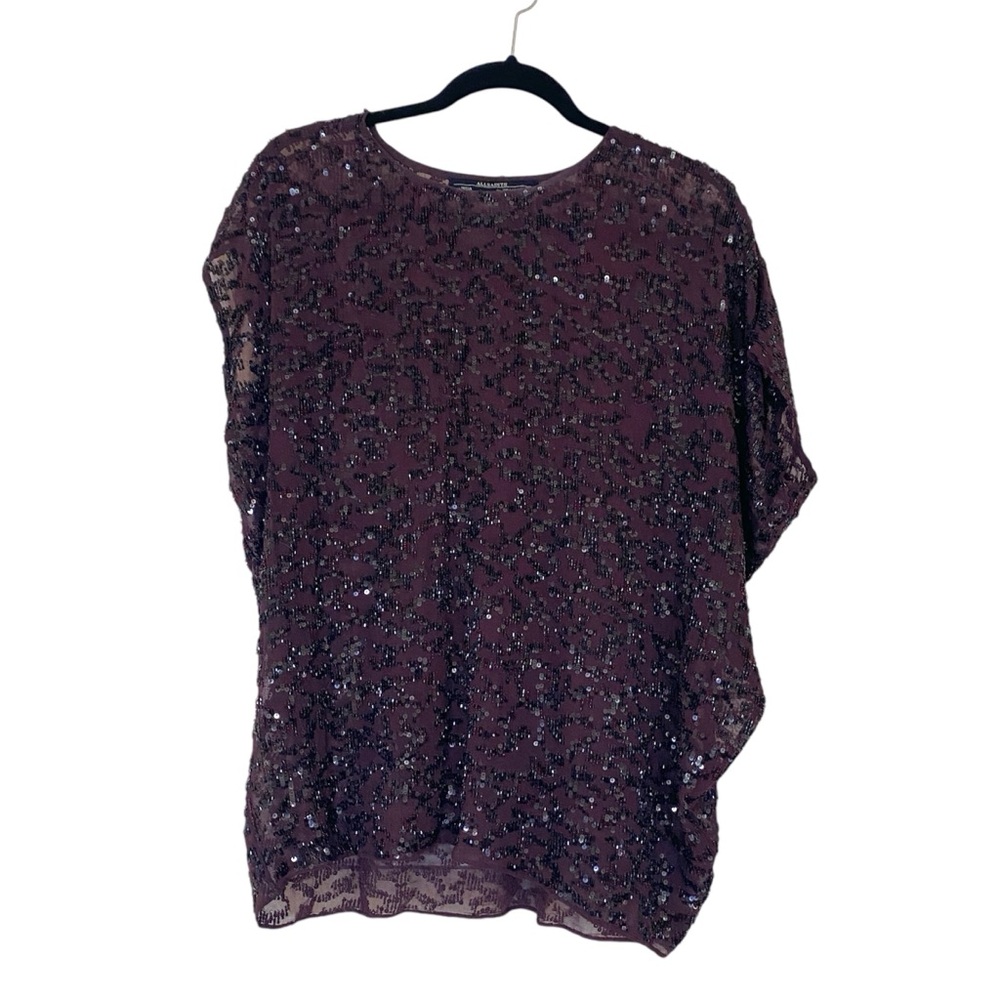 All Saints Hand Embellished Sequin Tunic Purple Size 2